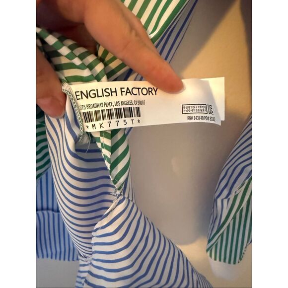 English Factory Long Sleeve Striped Button Down Shirt Ruffle Back - Picture 3 of 5